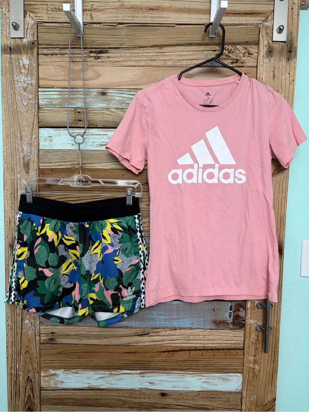 Adidas x HER Studio London Floral Shorts + Pink Logo Tee Set Size S